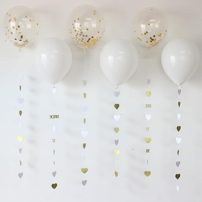 Gold Bride to Be Decorations Gold/White Heart Bride to Be Garland with Balloons for Bridal Shower Engaement Bachelorette Party