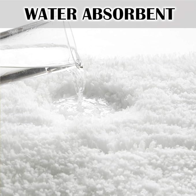 Suchtale Non Slip Shaggy Microfiber Bath Mat, 16 x 24, White - Thick Plush Absorbent Mat - Machine Washable, for Bathroom & Shower