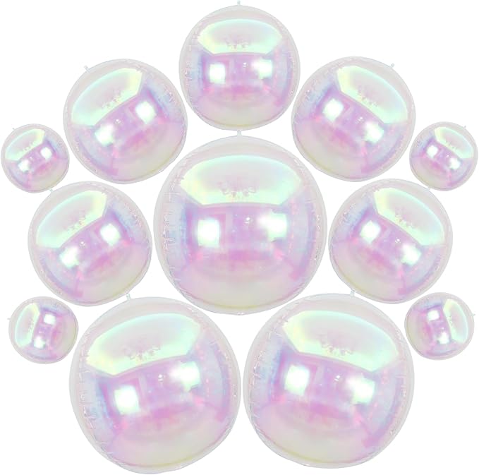 12PCS Iridescent Round Foil Balloons, 22" 15" 10" Large 4D Ball Balloons Holographic Mirror Balloon for Wedding Baby Shower Mermaid Princess Birthday Party Decorations