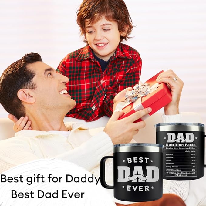 Chrismast Gifts For Dad - Best Dad Ever Tumbler With Handle 14 Oz, Best Daddy Ever Gifts from Daughter Son, Funny Daddy Coffee Tumbler For Men, Papa Cups, Father Travel Mug