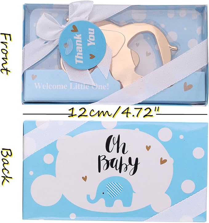 24PCS Elephant Bottle Opener Baby Shower Party Baby Boys Shower Gifts Baby Birthday Return Gifts for Guest Bridal Shower Wedding Anniversary Party Supplies (Blue Crown Elephant, 24)