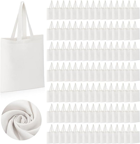Roowest 120 Pieces Cotton Tote Bag Bulk 15 x 16 Inch Blank Canvas Tote Bags Reusable with Long Handle for Women Men DIY(White)