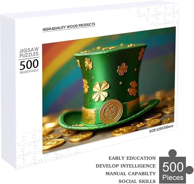 Wooden Puzzle - St Patrick's Day Hat Wooden Puzzles for Adults 500 Pieces Challenge Puzzles，Educational Games，Family Puzzles，Unique Gifts for Wall Art ，Funny Puzzles