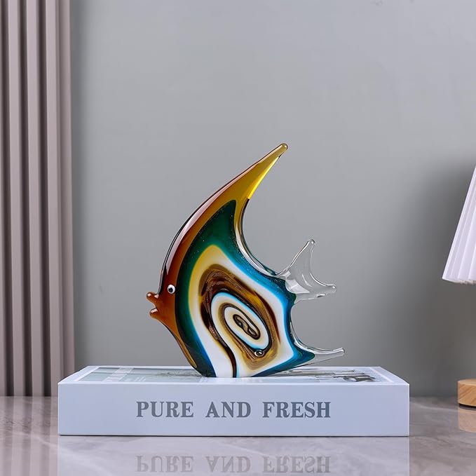 DOVDOV Hand Blown Glass Fish Sculpture, red and Colorful Glass Fish Decorations, Colorful Home Decorations for Bookshelf, Office, Living Room TV Stand, Room Decor Aesthetics.