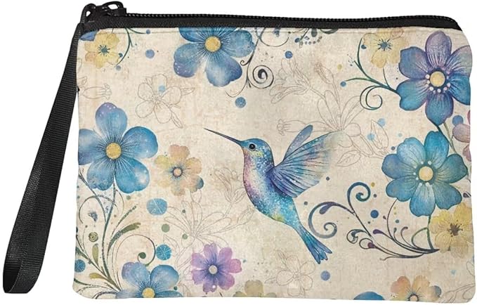 Dolyues Hummingbird Change Purses With Zipper Blue Zipper Coin Purse Womens Wallets And Change Purses Fashion Money Pouch For Women