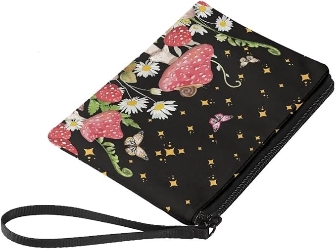 Dolyues Mushroom Coin Purse Change Pouch with Strap Casual Money Bag Wallet Small Clutch Zipper Pouch Coin Bag for Women Girls
