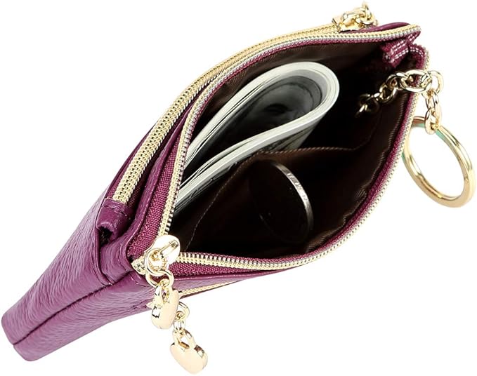 Women's Genuine Leather Coin Purse Zipper Pocket Size Pouch Change Wallet, Purple