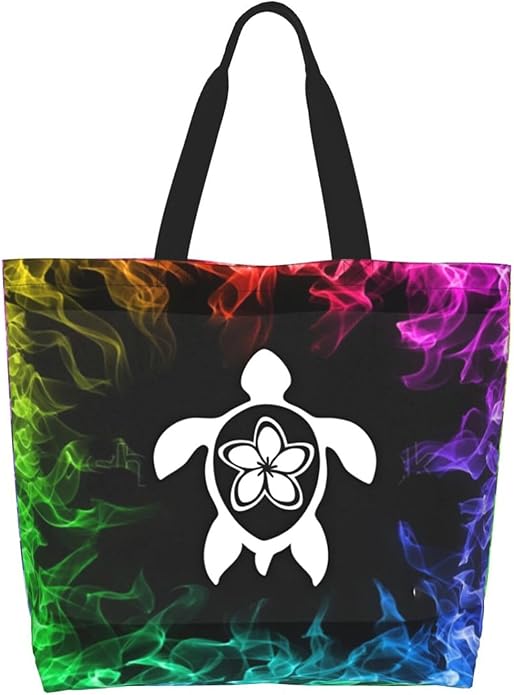 Sea Turtle Flower Hawaii Front Large Reusable Eco-friendly Shopping Bags Portable Storage Handbag