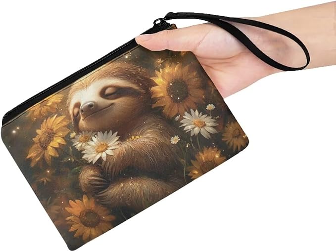 Dolyues Sloth Sunflowers Coin Purse for Women Money Pouch Womens Coin Purses & Pouches Animal Print Change Holder Lightweight and Portable