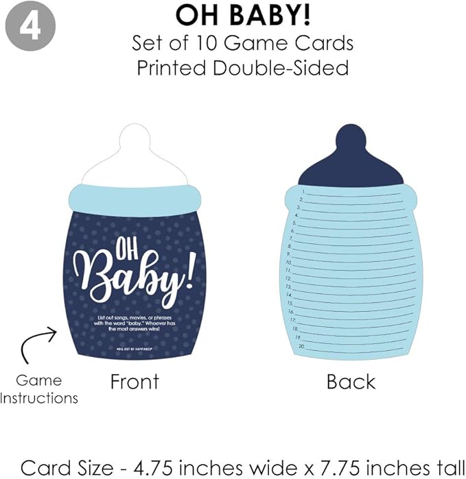 Big Dot of Happiness Baby Boy - 4 Blue Baby Shower Games - 10 Cards Each - Who Knows Mommy Best, Mommy or Daddy Quiz, What’s in Your Purse and Oh Baby - Gamerific Bundle