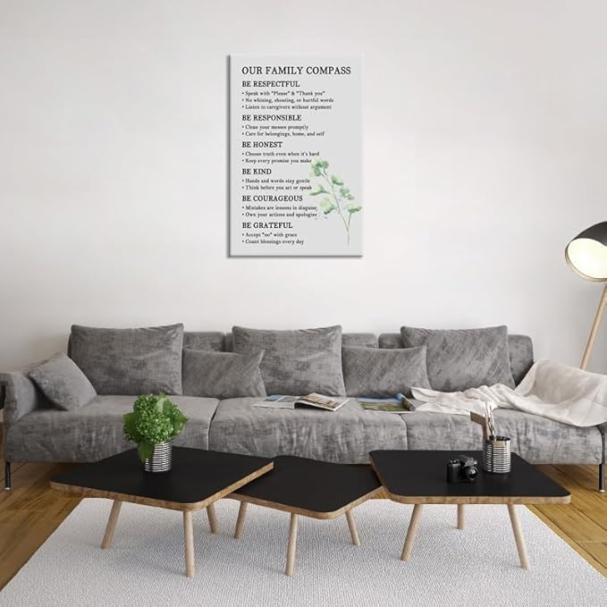 Our Family Compass Quote Canvas Poster House Rules Sweet Home Wall Art Decoration Family Sign Wall Decor Picture Artwork Print for Home Bedroom Living Room Framed Ready to Hang [24''W x 36''H]