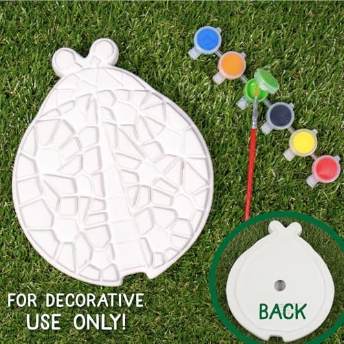 Creative Roots Mosaic Ladybug Stone, Includes 7-Inch Ceramic Stepping Stone & 6 Vibrant Paints, DIY Garden Stepping Stone Kit for Kids Ages 6+ - Image 2