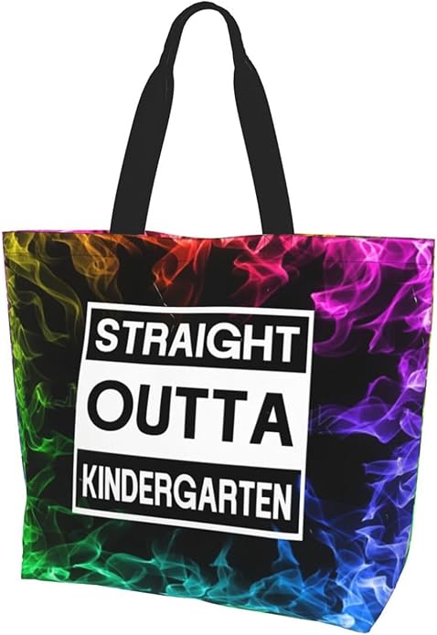 Straight Outta Kindergarten Large Reusable Eco-friendly Shopping Bags Portable Storage Handbag