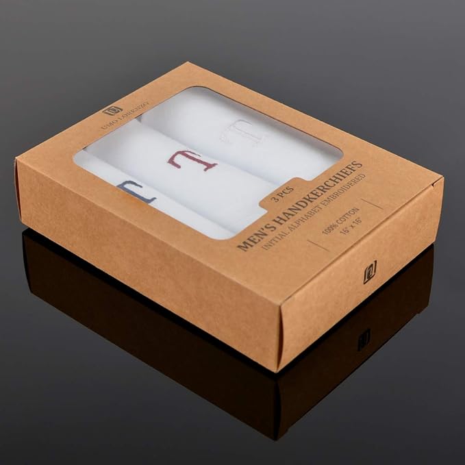 Initial Handkerchief for Men, Monogrammed Boxed 3 Piece Set,100% Cotton