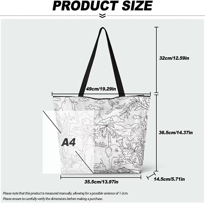 Cartoon Animal Printed DIY Coloring Tote Bag Waterproof Paper Handbags for Women Large Travel Shoulder Bags Purses