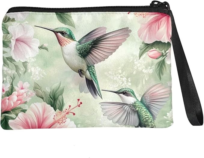 Dolyues Hummingbird Coin Pouch With Zipper Green Kids Coin Purse Trendy Money Change Purse with Portable Wristlet Lightweight Money Bag