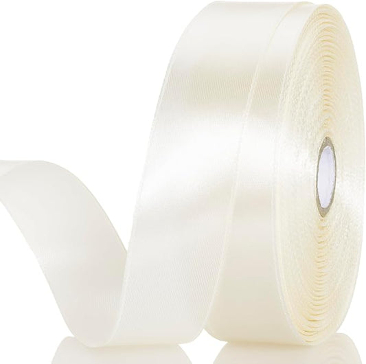 1 Inch Ivory Solid Satin Ribbon, 50 Yards Craft Fabric Ribbon for Gift Wrapping Floral Bouquets Wedding Party Decoration