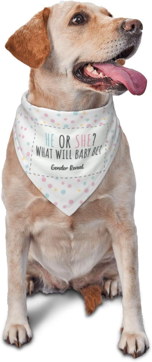 He Or She What Will It Be? Gender Reveal/Baby Announcement Dog Bandana,Pet Neckerchief for Pets Daily Wear Photo Prop Party Supplies (White dots)