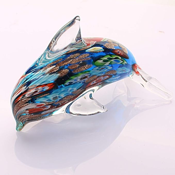 Quligeta Glass Dolphin Figurine Handmade Blown Sea Animal Sculpture Statue Paperweight Gift Collectible Home Desk Decoration Ornaments (Murano)