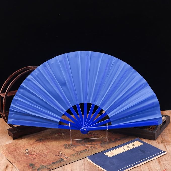 Plastic 13inch Large Rave Fan Popping Fan Clacking Fans for Line Dancing,Hand Fans for Women Foldable,Outdoor,Wedding,Party (Blue-4)