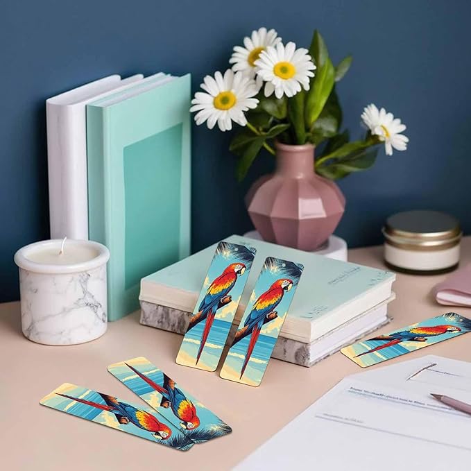 Parrot Bookmarks 5 Pcs with Tassels Bird Palm Summer Beach Wooden Bookmarks for Reading Women Students Teacher Reader