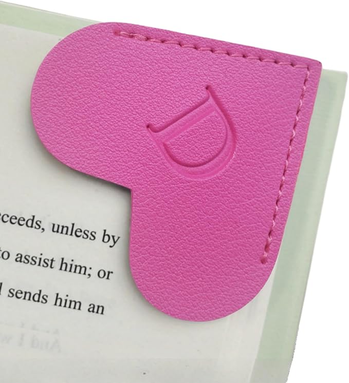 MOTEERLLU Personalized Leather Heart Bookmark with Initials, Handmade, Letter Cute Custom Corner Book Marks for Reading Women, Teachers, Students, Book Lovers, Book Accessories(Rose,D)