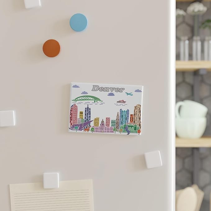 City Themed Artwork Magnet Collection by Beary Blu - Designed in The USA, Collectible Souvenirs Gifts 2.5" x 3.5" (Denver)