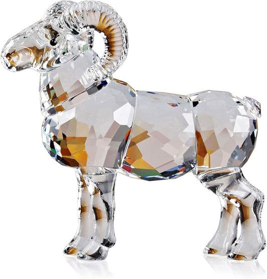 Realistic Animal Crystal Goat Art Figurine Collection Table top Ornament Statue Home Decor (White)