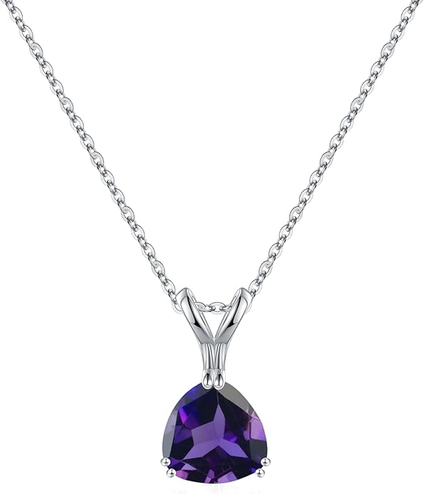 Turandoss S925 Sterling Silver Birthstone Necklaces for Women, Dainty 925 Sterling Silver 12 Months Triangle Birthstone Pendant Necklace Silver Jewelry Birthday Gifts for Teen Girls