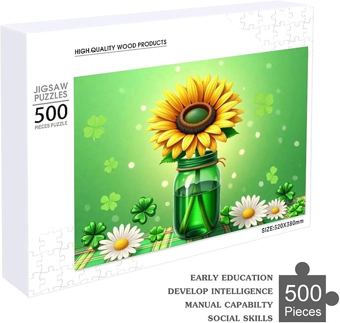 Wooden Puzzle - St Patrick's Day Gnome Wooden Puzzles for Adults 500 Pieces Challenge Puzzles，Educational Games，Family Puzzles，Unique Gifts for Wall Art ，Funny Puzzles