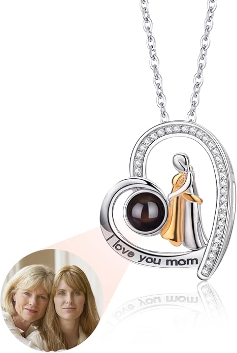 SUPHELPU Personalized Mother's Day Gifts for Mom From Daughter - Custom Photo Necklace With Picture Inside - Projection Necklace for Mom - Memorial Gift