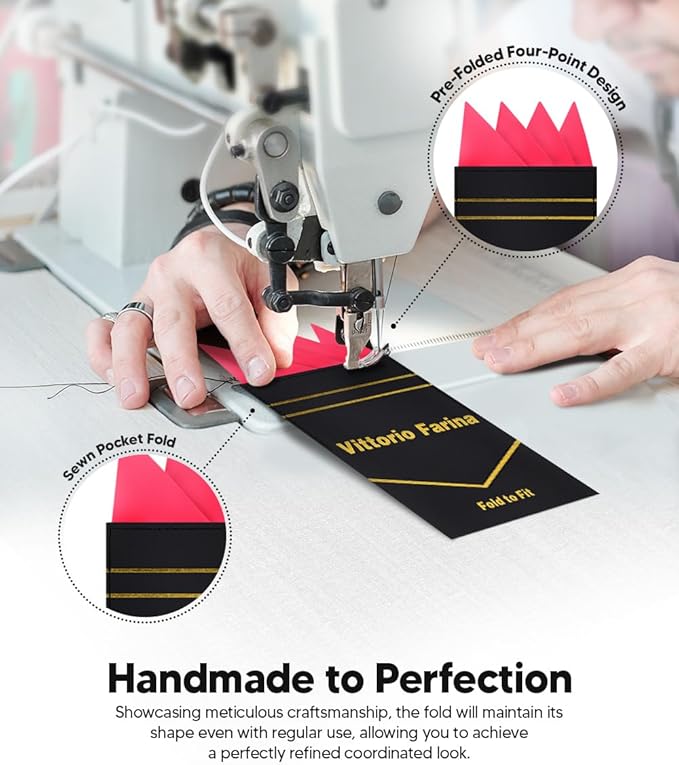 Premium Pre-Folded Four-Point Suit Pocket Square for Men with Sewn Pocket Fold