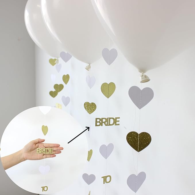 Gold Bride to Be Decorations Gold/White Heart Bride to Be Garland with Balloons for Bridal Shower Engaement Bachelorette Party
