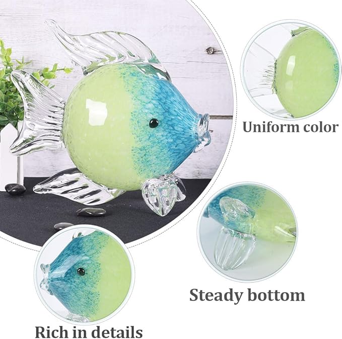 QIANLING Glass Fish Figurines - Coastal Home Decor, Modern Ocean Centerpieces for Living Room, Dining Area, Bathroom, Office, Coffee Table, Beach House, Nautical, Seaside, Entrance, Shelf Display