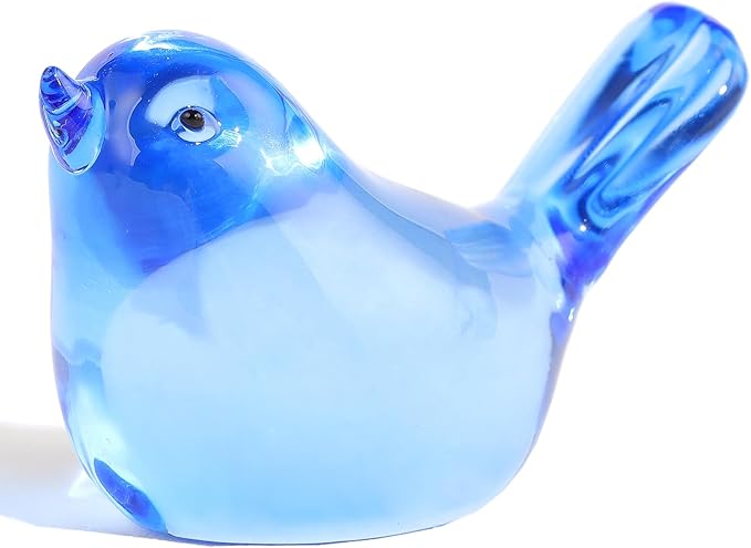 Crystal Blue Birds Figurines, Glass Bird Figurines Paperweights Birthday Christmas Crystal Birds Gifts for Bird Lover Women Mom, Bluebird of Happiness Glass Figurine (Blue)