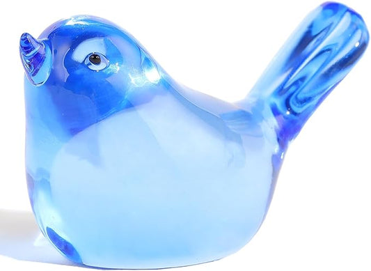 Crystal Blue Birds Figurines, Glass Bird Figurines Paperweights Birthday Christmas Crystal Birds Gifts for Bird Lover Women Mom, Bluebird of Happiness Glass Figurine (Blue)