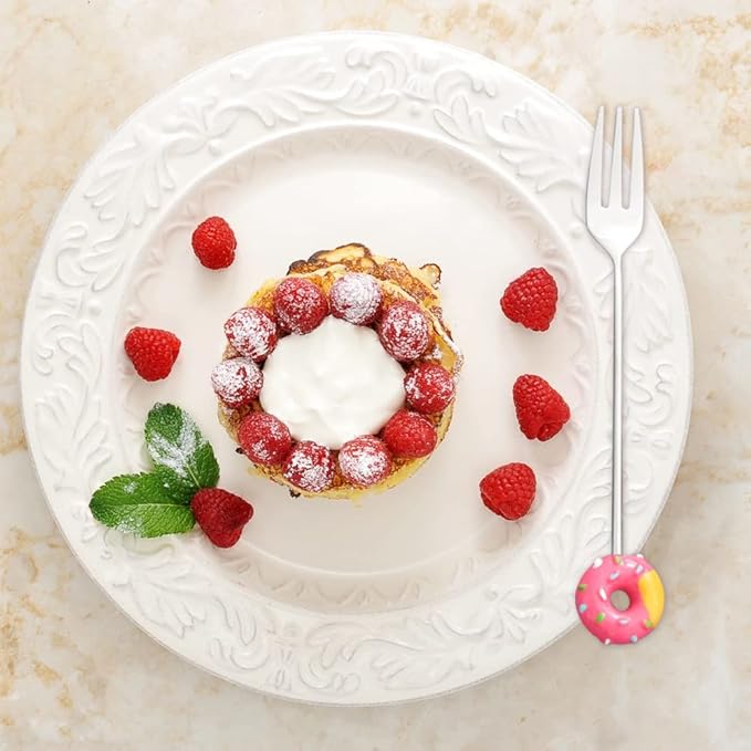 8 Pcs Stainless Steel Drink Fork Set Donut Silver Forks Cutlery Set for Cake,Ice Cream,appetizers,Salad,Dessert.Donut Shape Fruits Forks