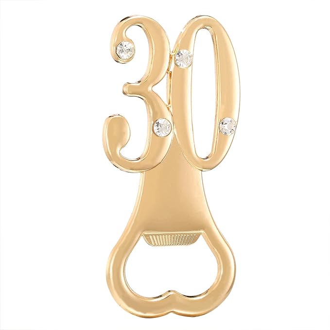 Set of 24 Creative Bottle Openers for 30th Birthday Party Favors or 30th Wedding Anniversary Party Gifts 30 Birthday Party Favors Souvenirs Decorations for Guests (24, Gold 30th)