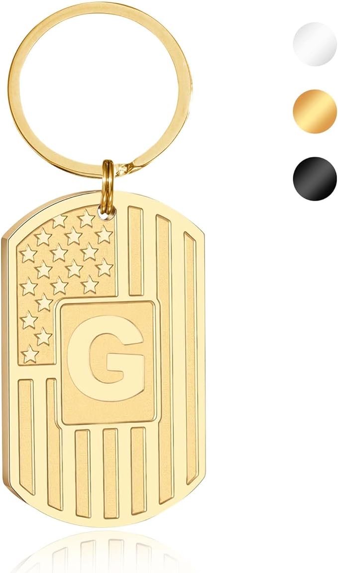 Valentines Day Gifts for Him -Initial Keychain Gifts for Men,A-Z Letter American Flag KeyChain for Men