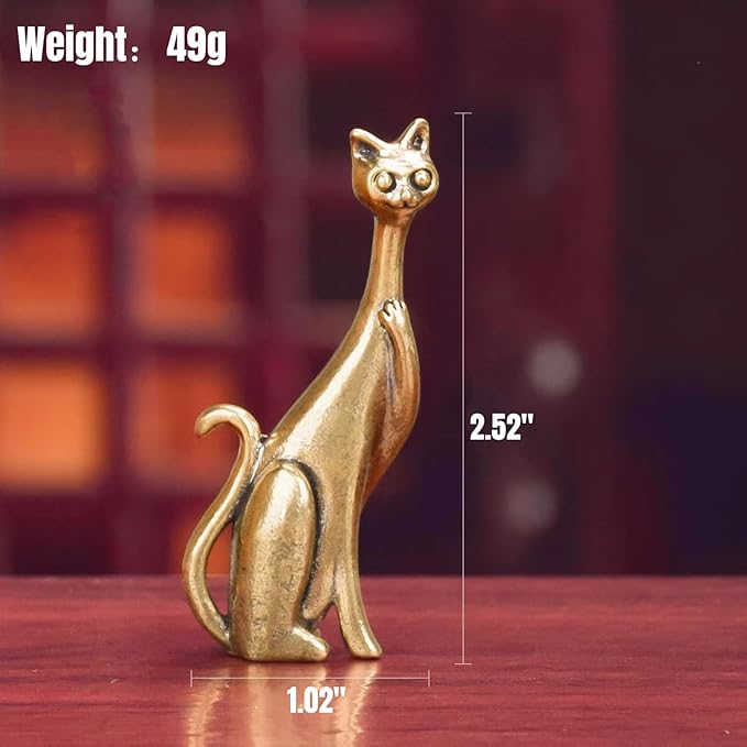 Brass Animals Figurine Decorative,Metal Statue,Set of 2 Pure Brass Long Necked Cat Statues,Exquisite Decor for Bookshelves,Ideal Decor for Home,Office,or Café