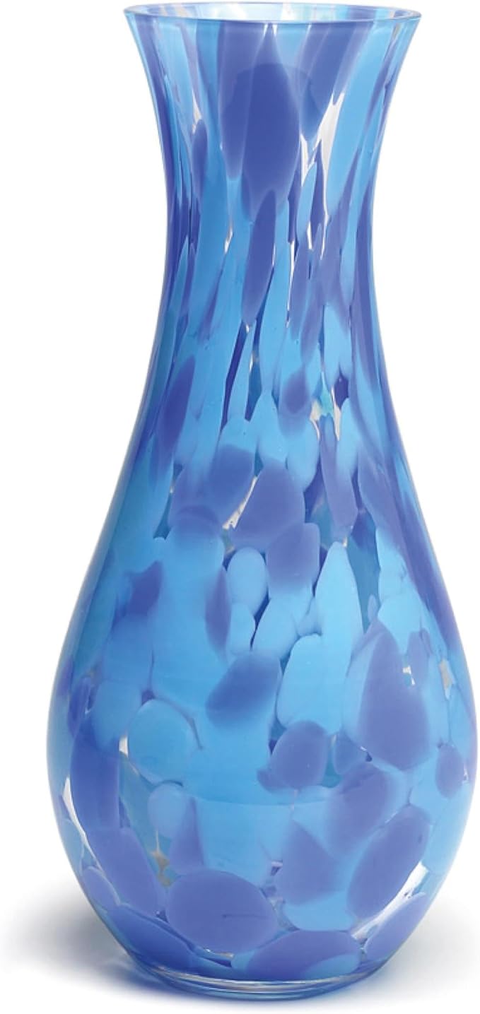 Ca D Oro Glass Vase Blue Confetti Effect Hand Blown Murano-Style Art Glass for Flower, Room Decoration and Centerpiece - Model Nº 83