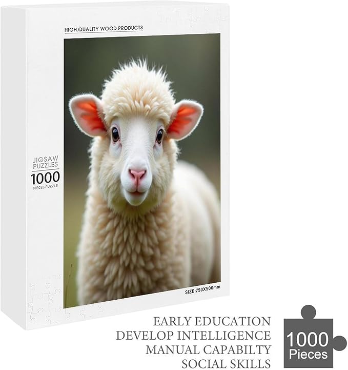 Jigsaw Puzzles for Adults 1000 Piece - Lamb Livestock Animal Mammal Cute Wooden Puzzle，Educational Games，Challenge Puzzles Puzzle Games， Stress Relief Games，Funny Puzzles