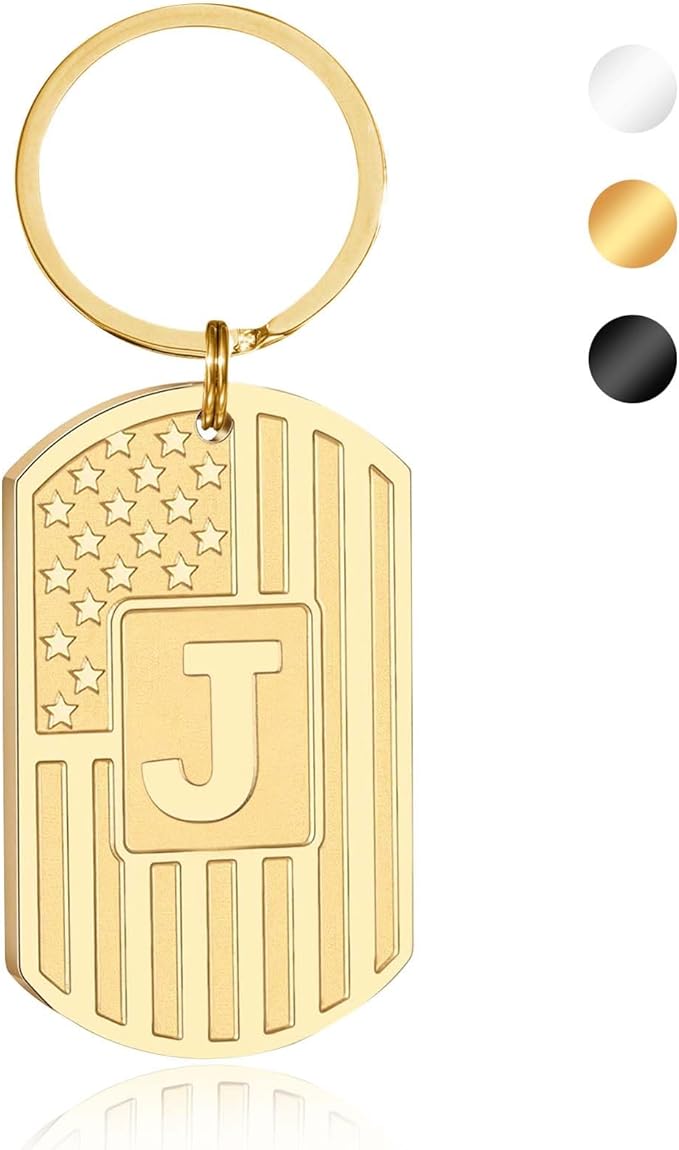 Valentines Day Gifts for Him -Initial Keychain Gifts for Men,A-Z Letter American Flag KeyChain for Men