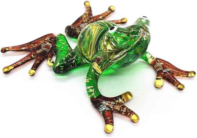 WitnyStore 2¾" Glitter Green Brown Frog Artistic Blown Glass Figurine Premium Hand-Blown Statue Tabletop Decoration Unique Collectible for Adult Collectors Handcrafted Elegant Home Room Decor
