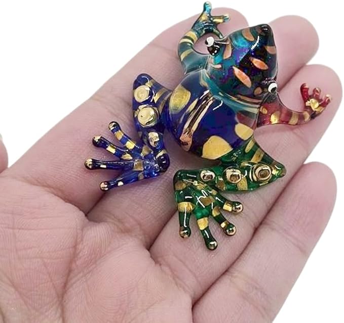 WitnyStore 2¼" Blue Gold Green Red Frog Artistic Blown Glass Figurine Premium Hand-Blown Statue Tabletop Decoration Unique Collectible for Adult Collectors Handcrafted Elegant Home Room Decor