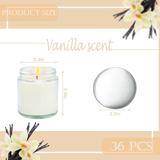 36 Pcs 4 Oz Mini Soy Candles,Vanilla Scented,Aromatherapy Candle,Bulk Candle Set，Great Stress Relieving Scented Candles for Girls as a Gift for Birthdays, Weddings and More!