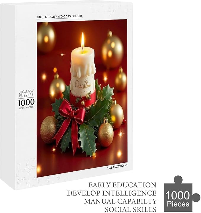 Jigsaw Puzzles for Adults 1000 Piece - Christmas Atmosphere Candle Light，Merry Christmas Themed Wooden Puzzles，Stress Relief Games，Puzzle Games Challenge Puzzles，Educational Games
