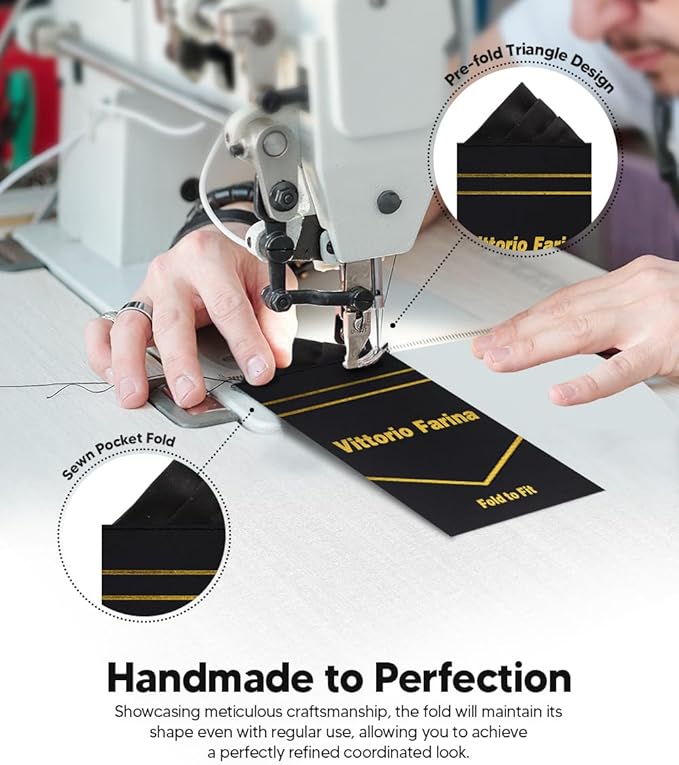 Premium Pre-Folded Four-Point Suit Pocket Square for Men with Sewn Pocket Fold