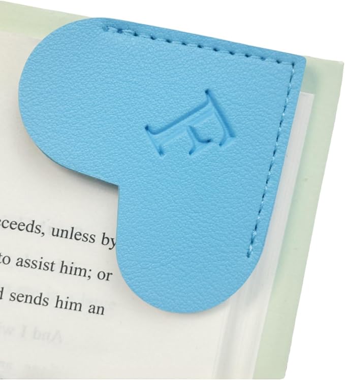 MOTEERLLU Personalized Leather Heart Bookmark with Initials, Handmade, Letter Cute Custom Corner Book Marks for Reading Women, Teachers, Students, Book Lovers, Book Accessories(Blue,F)