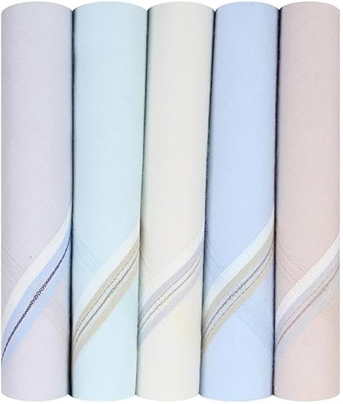 Caruso Italy Men's Premium 100% Pure Cotton Handkerchief Colored Border - (46x46 cm)